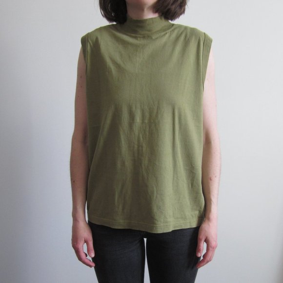 90s Olive green mock neck loose fit muscle tee - Picture 4 of 6